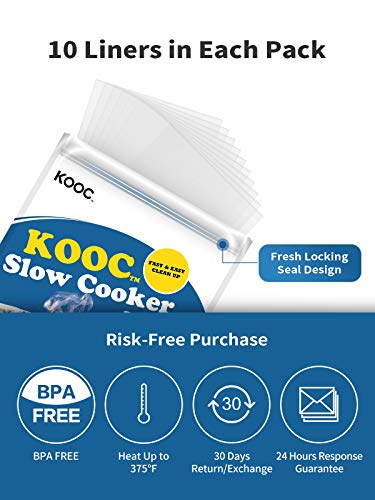[NEW] KOOC Disposable Slow Cooker Liners and Cooking Bags, Extra Large Size Fits 6QT - 10QT Pot, 14"x 22", 1 Pack (10 Counts), Fresh Locking Seal Design, Suitable for Oval & Round Pot, BPA Free