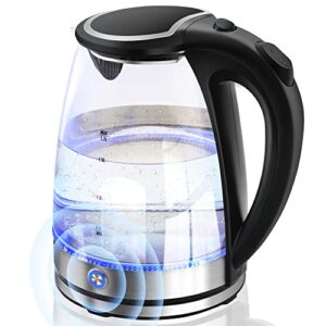 pukomc electric kettle with keep warm – 1.7l glass water boiler with wide opening, led indicator, auto shut-off and boil-dry protection – series 9480