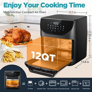 Air Fryer 12 QT 1700W Large Capacity Oilless Hot Air Fryers Oven Healthy Cooker with 10 Presets, Visible Cooking Window, LCD Touch Screen, 6 Dishwasher Safe Accessories Included Recipe