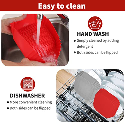 MaMix Silicone Air Fryer Liners 2 pack，8 inch Reusable Air Fryer Pot for 4 to 7 QT Air Fryer Inserts for Oven Microwave Accessories (Red+Grey)