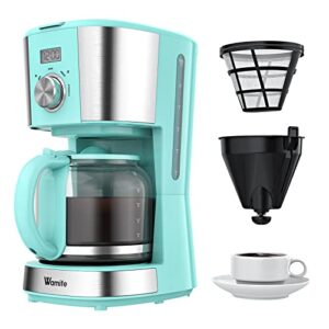 wamife coffee maker – 12 cup programmable drip coffee machine coffee brewer timer machine with thermal carafe retro coffee makers for home & office (blue coffee machine)