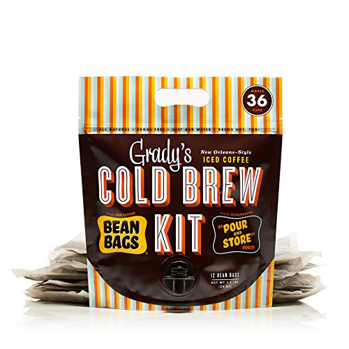 Grady's Cold Brew Coffee | Original | New orleans Style Cold brew Concentrate | Pour & Store Kit with 12 Bean Bags + 1 Pour & Store Pouch | 36 Servings