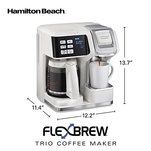 Hamilton Beach FlexBrew Trio 2-Way Coffee Maker, Compatible with K-Cup Pods or Grounds, Combo, Single Serve & Full 12c Pot, White