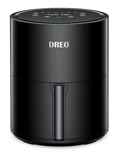 Dreo Air Fryer - 100℉ to 450℉, 4 Quart Hot Oven Cooker with 50 Recipes, 9 Cooking Functions on Easy Touch Screen, Preheat, Shake Reminder, 9-in-1 Digital Airfryer, Black, 4L (DR-KAF002)