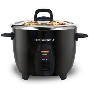 elite gourmet erc2010b electric rice cooker with stainless steel inner pot makes soups, stews, porridge’s, grains and cereals, 10 cups cooked (5 cups uncooked), black