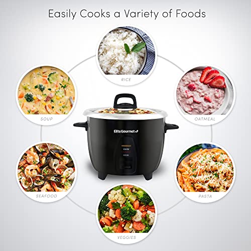 Elite Gourmet ERC2010B Electric Rice Cooker with Stainless Steel Inner Pot Makes Soups, Stews, Porridge's, Grains and Cereals, 10 cups cooked (5 Cups uncooked), Black