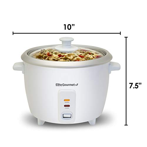 Elite Gourmet Elite Cuisine ERC006 Electric Rice Cooker with Automatic Keep Warm Makes Soups, Stews, Grains, Hot Cereals, White, 6 Cups Cooked (3 Cups Uncooked