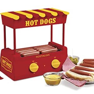 Nostalgia Countertop Hot Dog Roller and Warmer, 8 Regular Sized Hot Dogs, 4 Foot Long Hot Dogs and 6 Bun Capacity, Stainless Steel Rollers, Perfect For Breakfast Sausages, Brats, Taquitos, Egg Rolls