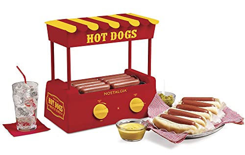 Nostalgia Countertop Hot Dog Roller and Warmer, 8 Regular Sized Hot Dogs, 4 Foot Long Hot Dogs and 6 Bun Capacity, Stainless Steel Rollers, Perfect For Breakfast Sausages, Brats, Taquitos, Egg Rolls