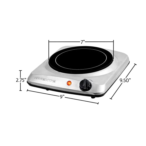 Ovente Electric Single Infrared Burner 7 Inch Ceramic Glass Hot Plate Cooktop with 5 Level Temperature Control & Easy to Clean Stainless Steel Base, Compact Stove for Home Dorm Office, Silver BGI101S