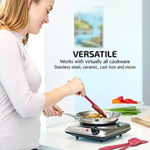 Ovente Electric Single Infrared Burner 7 Inch Ceramic Glass Hot Plate Cooktop with 5 Level Temperature Control & Easy to Clean Stainless Steel Base, Compact Stove for Home Dorm Office, Silver BGI101S