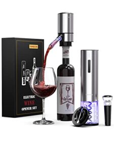 electric wine opener set, tomeem wine gift set with rechargeable wine opener, electric wine aerator, vacuum stoppers and foil cutter, 4-in-1 electric wine bottle opener for home party bar outdoor