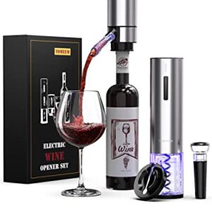 Electric Wine Opener Set, Tomeem Wine Gift Set with Rechargeable Wine Opener, Electric Wine Aerator, Vacuum Stoppers and Foil Cutter, 4-in-1 Electric Wine Bottle Opener for Home Party Bar Outdoor