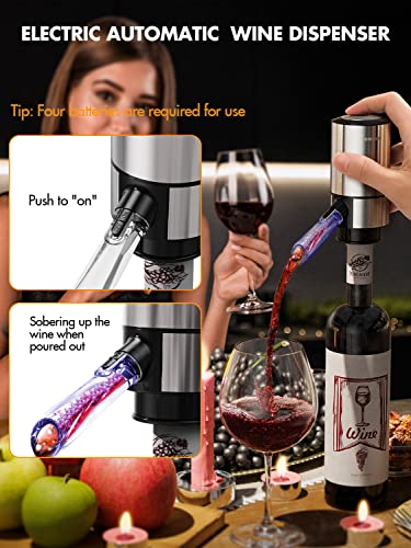 Electric Wine Opener Set, Tomeem Wine Gift Set with Rechargeable Wine Opener, Electric Wine Aerator, Vacuum Stoppers and Foil Cutter, 4-in-1 Electric Wine Bottle Opener for Home Party Bar Outdoor