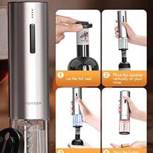 Electric Wine Opener Set, Tomeem Wine Gift Set with Rechargeable Wine Opener, Electric Wine Aerator, Vacuum Stoppers and Foil Cutter, 4-in-1 Electric Wine Bottle Opener for Home Party Bar Outdoor