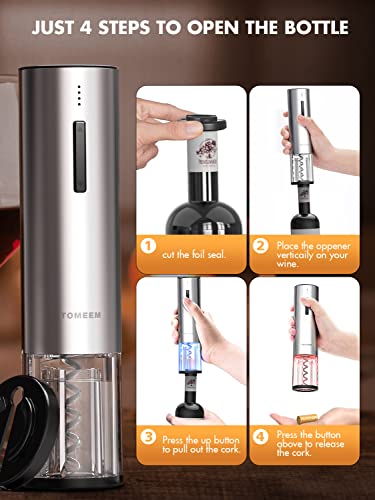 Electric Wine Opener Set, Tomeem Wine Gift Set with Rechargeable Wine Opener, Electric Wine Aerator, Vacuum Stoppers and Foil Cutter, 4-in-1 Electric Wine Bottle Opener for Home Party Bar Outdoor