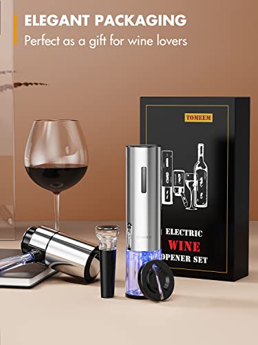 Electric Wine Opener Set, Tomeem Wine Gift Set with Rechargeable Wine Opener, Electric Wine Aerator, Vacuum Stoppers and Foil Cutter, 4-in-1 Electric Wine Bottle Opener for Home Party Bar Outdoor