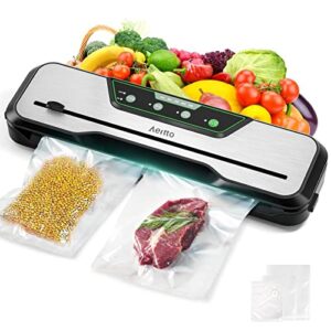 80kpa vacuum-sealer-machine with starter kits, aeitto 8-in-1 food vacuum sealer, with 15 bags, pulse function, moist&dry mode and external vac for jars and containers | build-in cutter | led indicator | easy to clean | sous vide