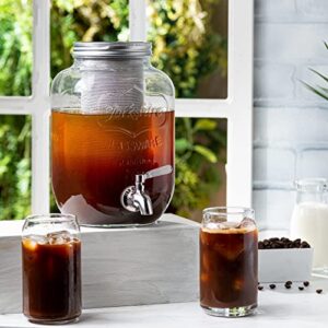 1 Gallon Cold Brew Coffee Maker, with 3rd Generation Mesh Filter & Stainless Steel Spigot, Extra Thick Large Glass Mason Jar Drink Dispenser Carafe, Iced Coffee Maker & Sun Tea Pitcher with Infuser.