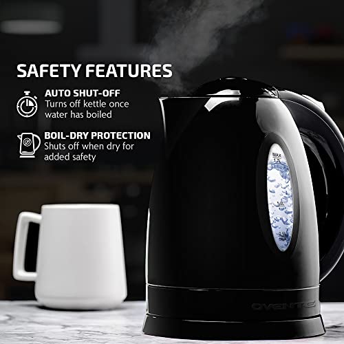 Ovente KP72B Electric Kettle, Illuminated, Black, 1.7L,