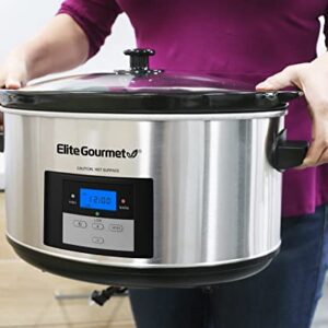 Elite Gourmet MST-900D Digital Programmable Slow Cooker, Oval Adjustable Temp, Entrees, Sauces, Stews & Dips, Dishwasher Safe Glass Lid & Crock (8.5 Quart, Stainless Steel)