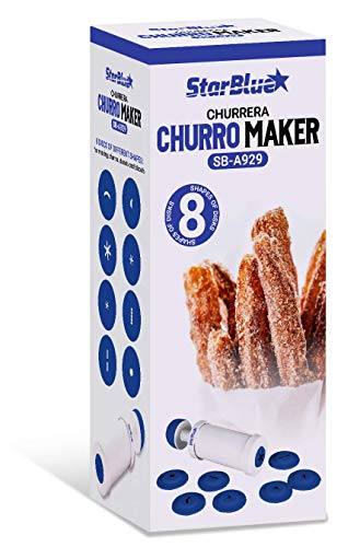 Churrera Churro Maker by StarBlue with FREE Recipe e-Book - Easy tool for Deep Fry churro in 8 difference shapes