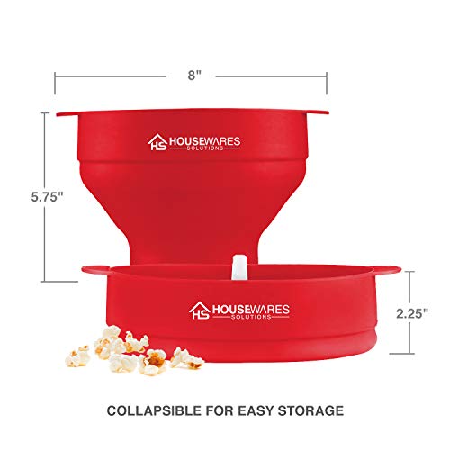 Collapsible Silicone Microwave Hot Air Popcorn Popper Bowl With Lid and Handles - Red