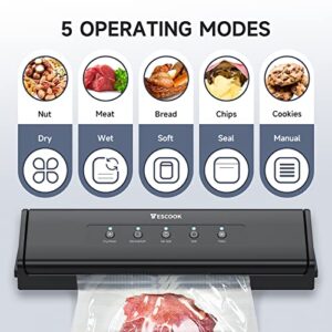 Vacuum Sealer Machine, Automatic Vacuum Sealer for Food Storage and Sous Vide, Dry and Moist Food Modes, Compact Design 15 Inch with 10Pcs Vacuum Sealer Bags Starter Kit, Black