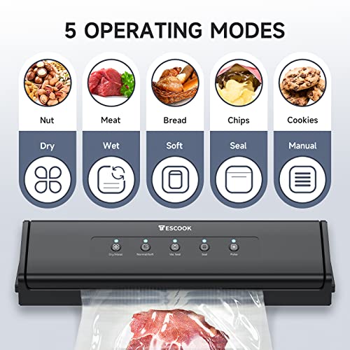 Vacuum Sealer Machine, Automatic Vacuum Sealer for Food Storage and Sous Vide, Dry and Moist Food Modes, Compact Design 15 Inch with 10Pcs Vacuum Sealer Bags Starter Kit, Black