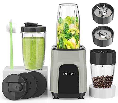 KOIOS 850W Countertop Blenders for Shakes and Smoothies, Protein Drinks, Nuts, Spices，Fruit Vegetables Drinks，Coffee Grinder for Beans,11-Piece Kitchen Blender Set with 6 Super Smooth Blade，Protable Mixer with 2x18.6 Oz and 10 Oz Travel Bottles, 2 Spou