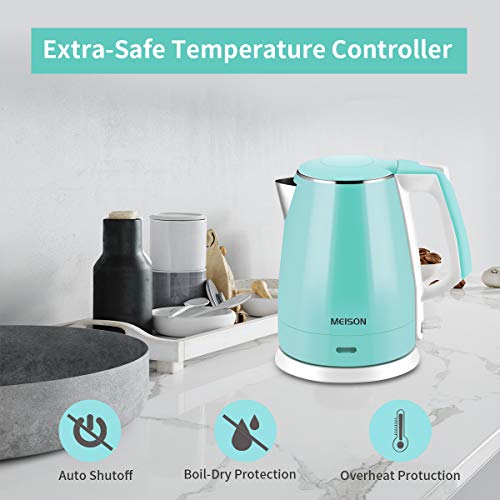 MEISON Electric Kettles Stainless Steel Interior, Double Wall Hot Water Boiler Heater, Cool Touch Electric Teapot Heater Kettle, Auto Shut-Off and Boil-Dry Protection, Cordless, 1.5L, 2 Year Warranty (1.5L)