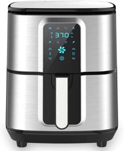 kitcher 6.8qt air fryer, hot air fryer with 8 cooking functions temperature timer control led touch screen 50 recipes, stainless steel silver