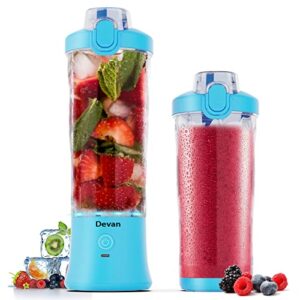 portable blender,270 watt for shakes and smoothies waterproof blender usb rechargeable with 20 oz bpa free blender cups with travel lid. (blue)