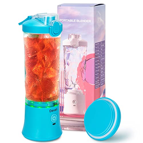 Portable Blender,270 Watt for Shakes and Smoothies Waterproof Blender USB Rechargeable with 20 oz BPA Free Blender Cups with Travel Lid. (Blue)