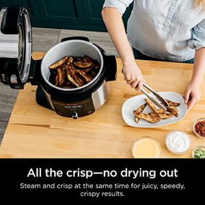 Ninja OL501 Foodi 6.5 Qt. 14-in-1 Pressure Cooker Steam Fryer with SmartLid, that Air Fries, Proofs & More, with 2-Layer Capacity, 4.6 Qt. Crisp Plate & 25 Recipes, Silver/Black