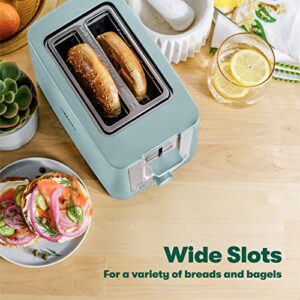 BELLA 2 Slice Toaster with Auto Shut Off - Extra Wide Slots & Removable Crumb Tray and Cancel, Defrost & Reheat Function - Toast Bread, Bagel & Waffle, Aqua