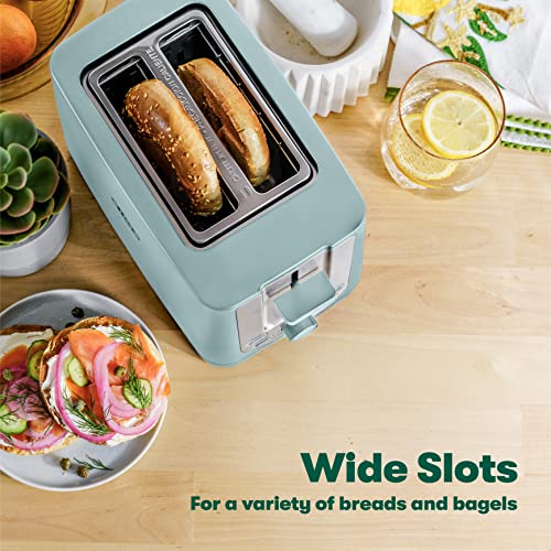 BELLA 2 Slice Toaster with Auto Shut Off - Extra Wide Slots & Removable Crumb Tray and Cancel, Defrost & Reheat Function - Toast Bread, Bagel & Waffle, Aqua