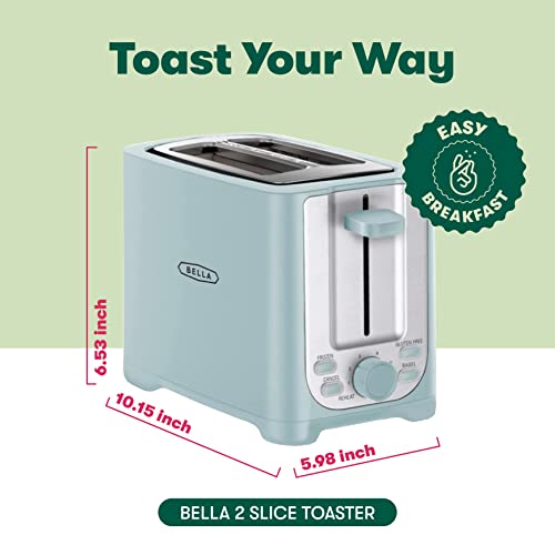 BELLA 2 Slice Toaster with Auto Shut Off - Extra Wide Slots & Removable Crumb Tray and Cancel, Defrost & Reheat Function - Toast Bread, Bagel & Waffle, Aqua