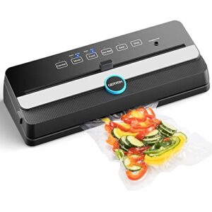 geryon vacuum sealer, automatic food sealer machine for food vacuum packaging w/built-in cutter|starter kit|led indicator lights|easy to clean|dry & moist food modes| compact design (black)