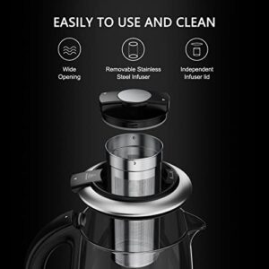 Smart Electric Kettle with Temperature Control, 5 Presets Electric Tea Kettle with Removable Infuser, 2 Hours keep Warm with Auto Shut off, 1.7L, Glass and Stainless Steel, BPA Free