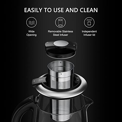 Smart Electric Kettle with Temperature Control, 5 Presets Electric Tea Kettle with Removable Infuser, 2 Hours keep Warm with Auto Shut off, 1.7L, Glass and Stainless Steel, BPA Free