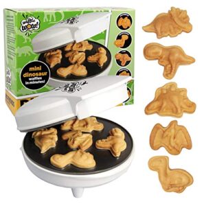 dinosaur mini waffle maker- 5 different shaped dinos in minutes – make fun jurassic breakfast for kids and adults with cool novelty pancakes, electric non-stick waffler iron, fun gift for holiday