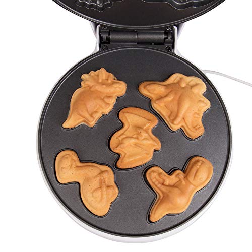 Dinosaur Mini Waffle Maker- 5 Different Shaped Dinos in Minutes - Make Fun Jurassic Breakfast for Kids and Adults with Cool Novelty Pancakes, Electric Non-Stick Waffler Iron, Fun Gift for Holiday