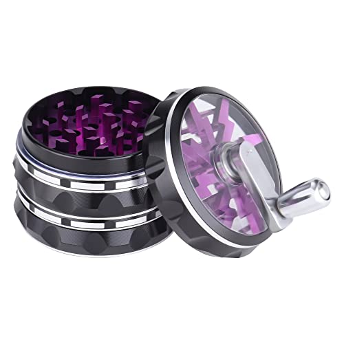 2.5" Hand Crank Aluminium Grinder with Clear Top, Black and Purple, Best Gift