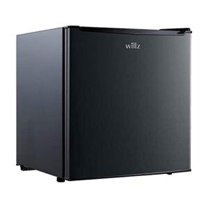 willz wlr17bk compact refrigerator, 1.7 cu.ft single door fridge, adjustable mechanical thermostat with chiller, 1 coated wire slide-out shelf, 1 power cord, black