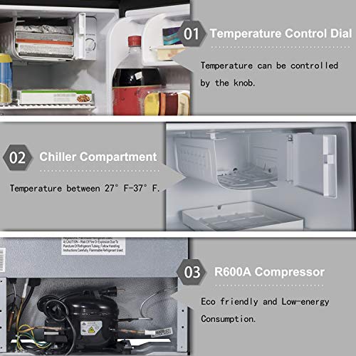 Willz WLR17BK Compact Refrigerator, 1.7 Cu.Ft Single Door Fridge, Adjustable Mechanical Thermostat with Chiller, 1 Coated Wire Slide-Out Shelf, 1 Power Cord, Black