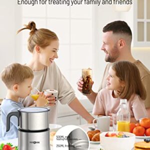 Paris Rhône Milk Frother and Steamer, 4 in 1 Detachable Milk Warmer, 500ML Hot Chocolate Maker and Electric Milk Heater, Food Grade Stainless Steel, Hot/Cold Foam Maker, Dishwasher Safe