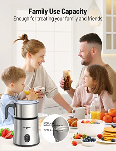 Paris Rhône Milk Frother and Steamer, 4 in 1 Detachable Milk Warmer, 500ML Hot Chocolate Maker and Electric Milk Heater, Food Grade Stainless Steel, Hot/Cold Foam Maker, Dishwasher Safe