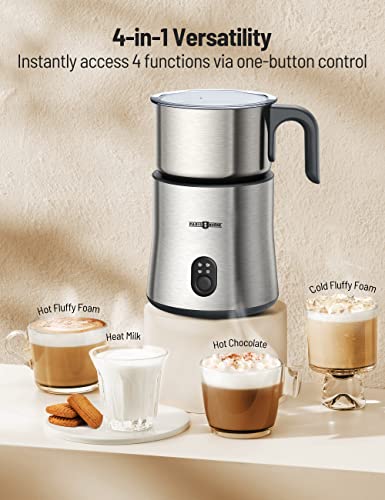 Paris Rhône Milk Frother and Steamer, 4 in 1 Detachable Milk Warmer, 500ML Hot Chocolate Maker and Electric Milk Heater, Food Grade Stainless Steel, Hot/Cold Foam Maker, Dishwasher Safe