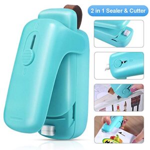 EZCO Bag Sealer Mini, Handheld Bag Heat Vacuum Sealer, 2 in 1 Heat Sealer & Cutter Portable Bag Resealer Machine for Plastic Bags Storage Food Snack Cookies Fresh (Battery Included)